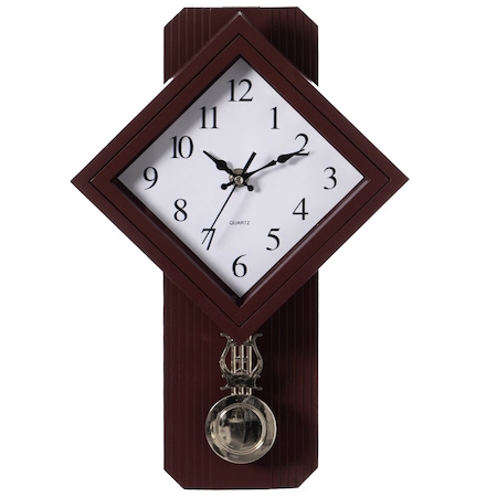 Clockswise Traditional Brown Square Wood- Looking Pendulum Plastic Wall Clock QI004508.BN